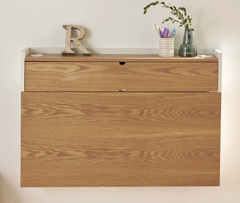Bureau mural rabattable 100 cm bois et blanc, maisons du monde