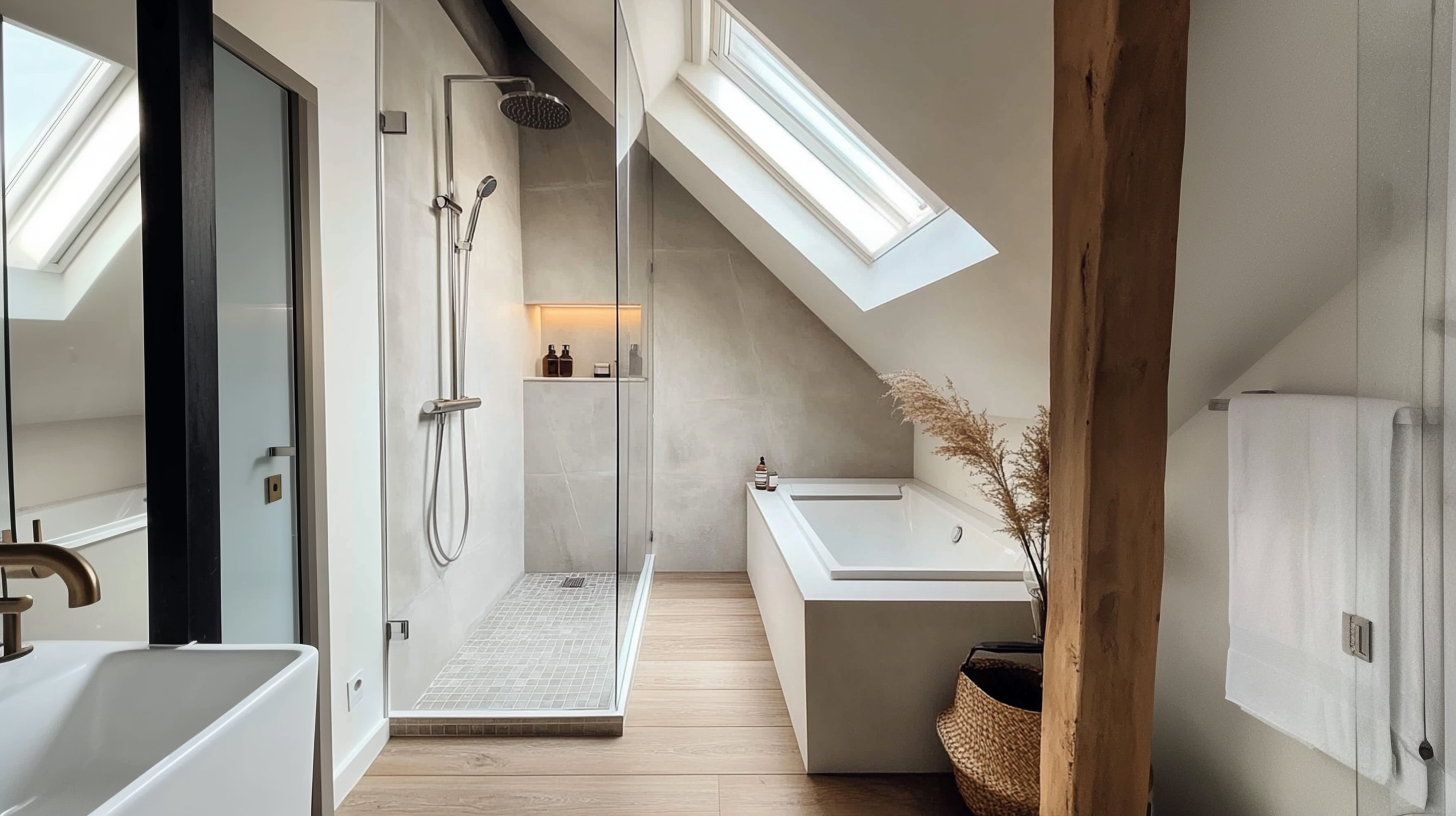 coralielaurentdesign_httpss.mj.runNx-dd2LraWE_httpss.mj.runBB_a7cedcfe-1862-4187-aace-4233f603bead_0 salle d'eau sous pente avec vasque suspendue